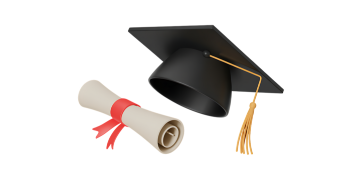 A graduation cap and a diploma represent academic achievement and success.