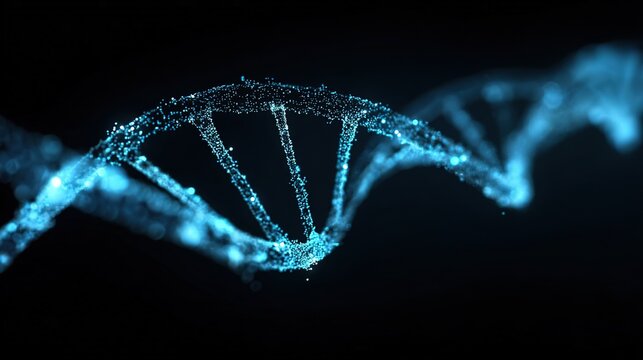 DNA glowing neon strands on dark background with copy space. banner. pink gold blue.