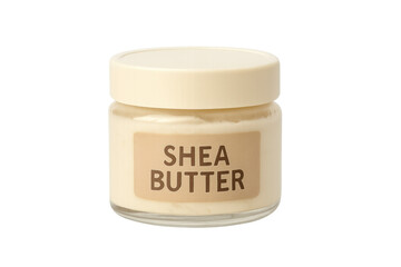 Shea butter cream in clear jar for skincare