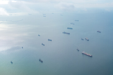 Aerial View of Ships Anchored Near Singapore
