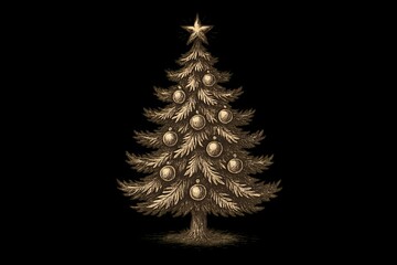 Vintagestyle handdrawn vector clipart of Christmas tree with retro charm