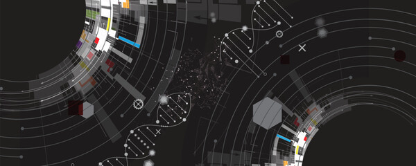 Technology hexagons backgrpund, DNA strands, connected neural web