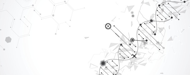 Technology hexagons backgrpund, DNA strands, connected neural web