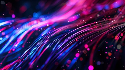 Colorful glowing fiber lines in pink and blue tones representing high-speed data transfer and futuristic network communication technology.