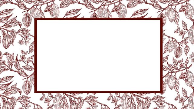 Elegant cocoa-themed frame with cacao leaves, pods, and flowers border. Perfect intro or title card for chocolate brands, confectionery shops, packaging, promos, and gourmet dessert videos.