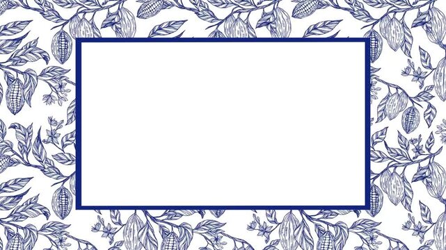 Elegant cocoa-themed frame with cacao leaves, pods, and flowers border. Perfect intro or title card for chocolate brands, confectionery shops, packaging, promos, and gourmet dessert videos.
