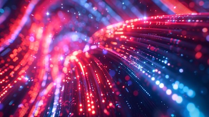 A dazzling abstract scene filled with radiant pink and purple light rays bursting outward, accompanied by sparkling bokeh dots. The glowing particle effect creates a festive, dreamy.