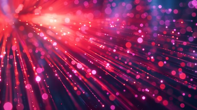 A vibrant abstract background featuring radiant pink and purple light streaks with glowing bokeh particles, creating a dynamic, futuristic