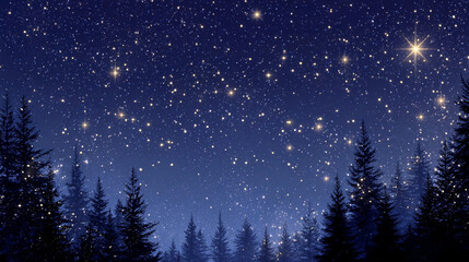 Naklejka premium Starry night sky over a tranquil forest landscape