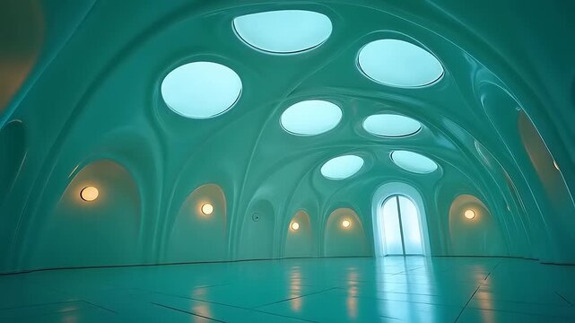 Futuristic architecture: The sleek teal cavern with striking overhead skylights