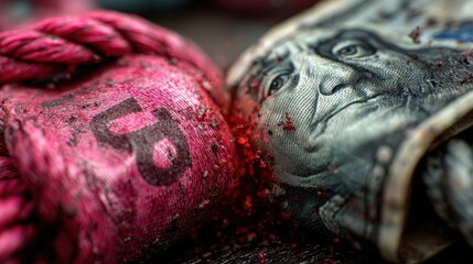 Dollar versus yuan currency war between United States and China shown in fragmented bills