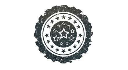 Circular emblem, with distressed texture featuring multiple stars in varying sizes, cutout, PNG isolated on a white or transparent background, AI