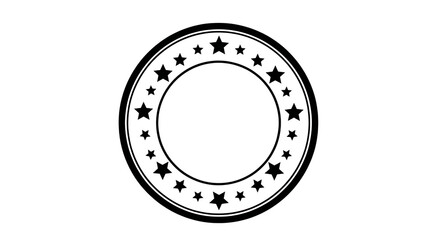 White outline circular frame, with stars, cutout, PNG isolated on a white or transparent background, AI