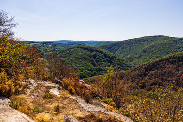 Panoramic view of the Sidobre and the Agoût Valley from the summit of Roc de Peyremourou
