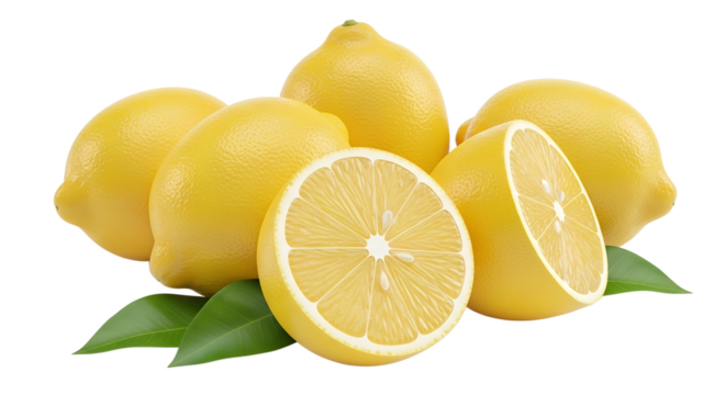 lemons isolated on transparent white background full depth of field clipping path