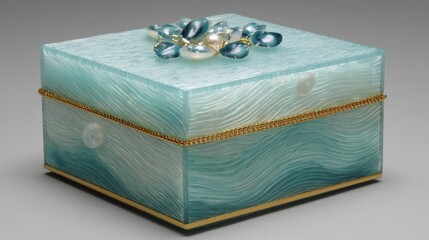 Beautiful jewelry box features unique wave patterns and decorative gemstones, highlighting exquisite craftsmanship and elegance, ideal for organizing precious items
