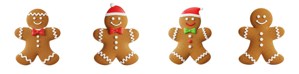 Gingerbread cookies on transparent background for festive decoration and holiday treats