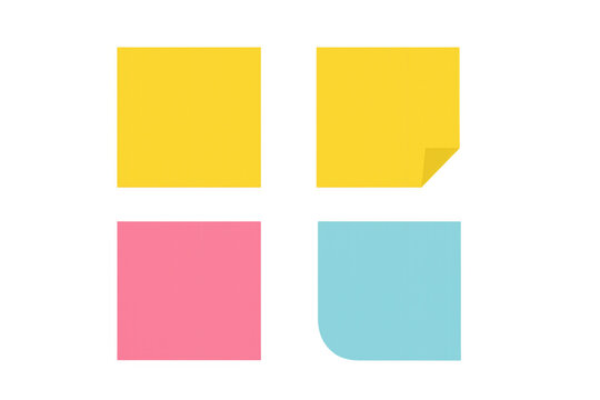Grouping colorful sticky notes, including pink, blue, and yellow papers, on a transparent background for messages and reminders