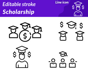 Scholarship set line icon. Education opportunity financial assistance. Ideal for schools universities educational and funding programs. This icon conveys learning merit empowerment and encouragement. 