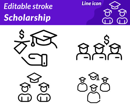 Scholarship set line icon. Education opportunity financial assistance. Ideal for schools universities educational and funding programs. This icon conveys learning merit empowerment and encouragement.