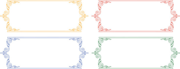 Elegant decorative frames collection in yellow, red, blue, and green for invitations or design elements; add a refined touch to your creative projects
