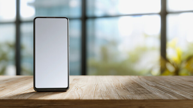 blank screen phone on table used to advertising and marketing - Powered by Adobe