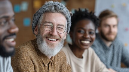 Diverse team of young and senior adults collaborate to find solution during workforce training program for employees and prospective job applicants