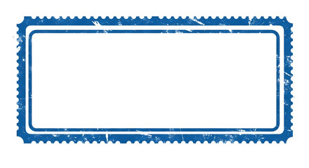 Distressed Blue Rectangular Stamp Frame, with Perforated Edges, cutout, PNG isolated on a white or transparent background, AI