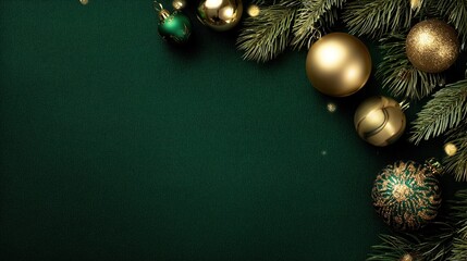 Elegant Green Christmas Background with Gold Ornaments