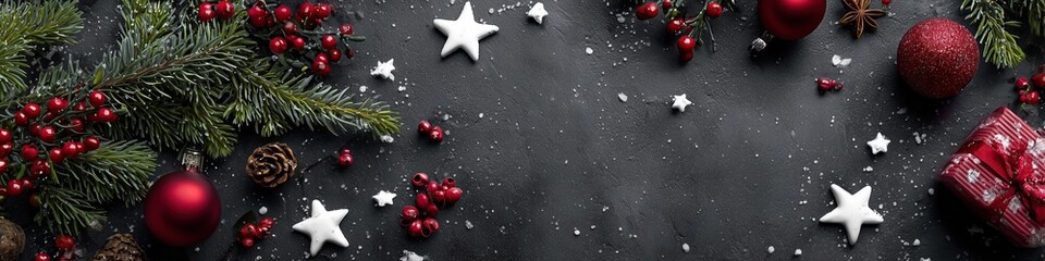 Festive Christmas Border With Red Ornaments And Gift Box