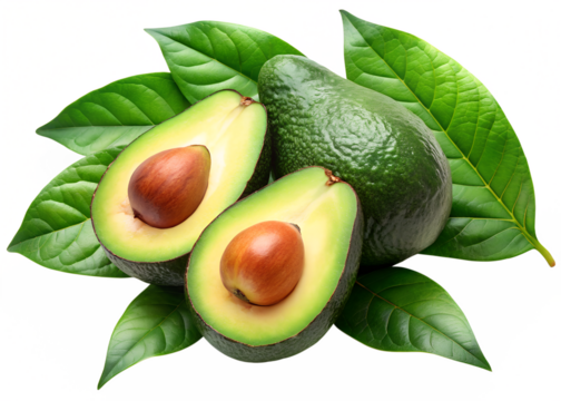 avocados isolated on transparent white background full depth of field clipping path