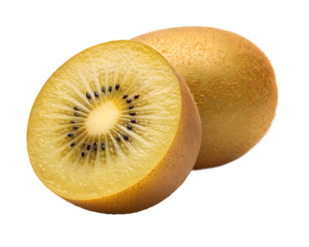 golden kiwi isolated on transparent white background full depth of field clipping path