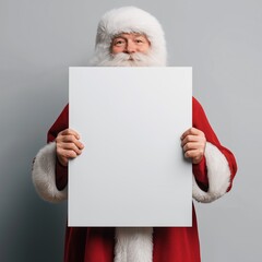 Santa Claus Holding Blank Poster for Christmas Promotions
