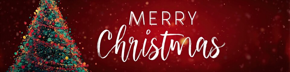 Festive Christmas Tree with Lights and Merry Christmas Text