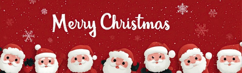 Cute Santa Claus Merry Christmas Banner with Snowflakes