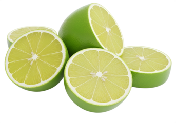 green lemon slices isolated on transparent white background full depth of field clipping path