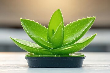 Assorted Green Aloe Vera Leaves with Fresh Water Close-Up