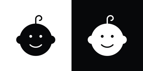 Child head icons in black and white shilhouette style for App Ui © Pop