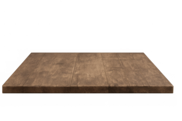 Empty dark wood table top surface with visible texture on transparent background for product display