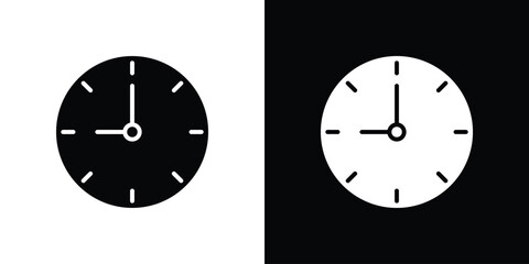 Clock nine icons in black and white shilhouette style for App Ui