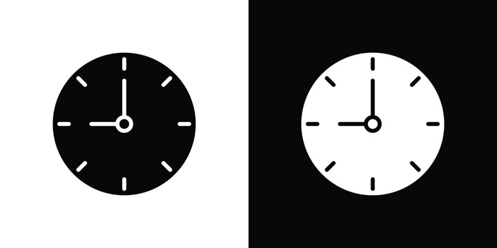 Clock nine icons in black and white shilhouette style for App Ui