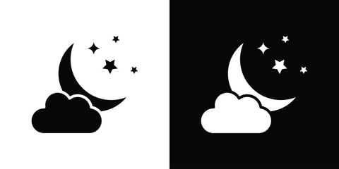 Cloud moon icons in black and white shilhouette style for App Ui