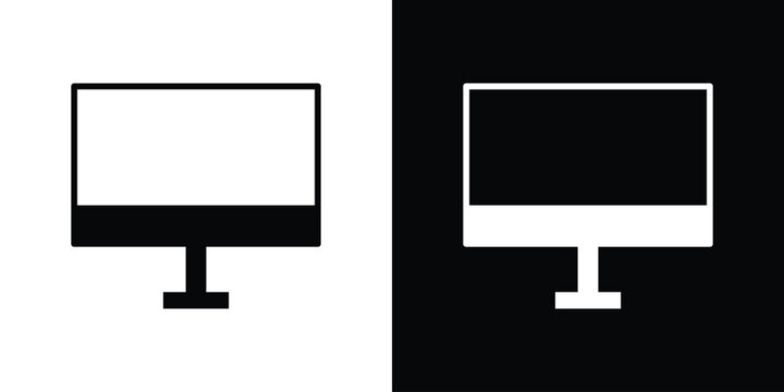 Computer screen icons in black and white shilhouette style for App Ui