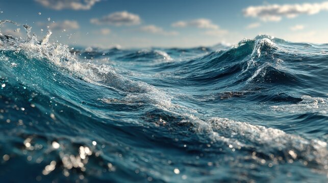 Close-up of turquoise ocean wave with sunlight reflecting off the surface, showcasing the power and beauty of nature