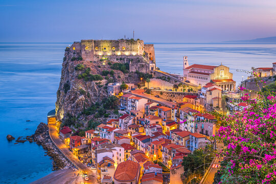 Scilla, Italy on the Mediterranean coast at twilight 1415