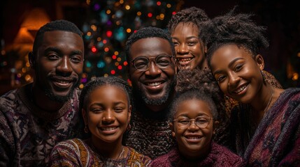 Happy Black family together celebrating Merry Christmas and New Year portrait