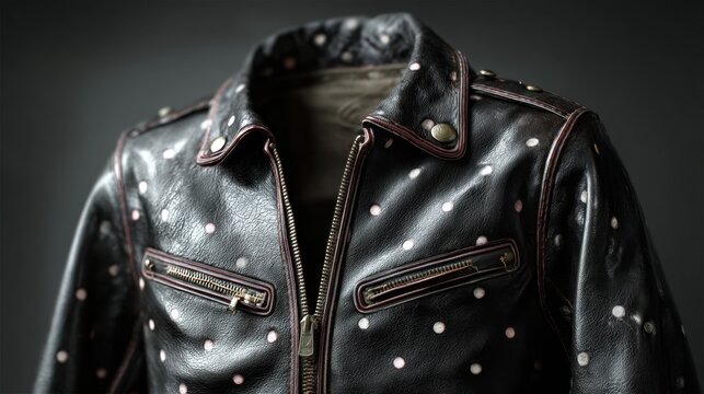 Leather jacket with polka dots, retro style, classic design, quality and realism, fashion and stock market appeal - Powered by Adobe