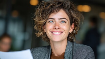 Smiling financial advisor reviewing document during client business meeting, planning investments and taxes at office