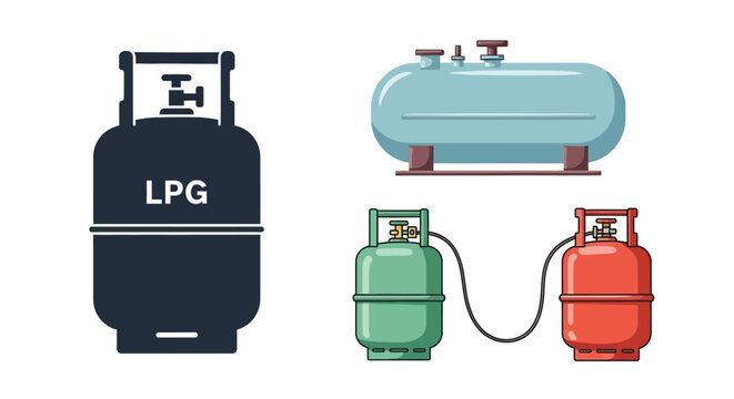 Various depictions of propane and lpg gas cylinders including silhouettes
