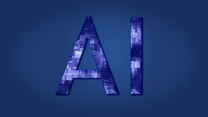 Artificial intelligence logo in blue mosaic pattern on gradient background for tech branding and design